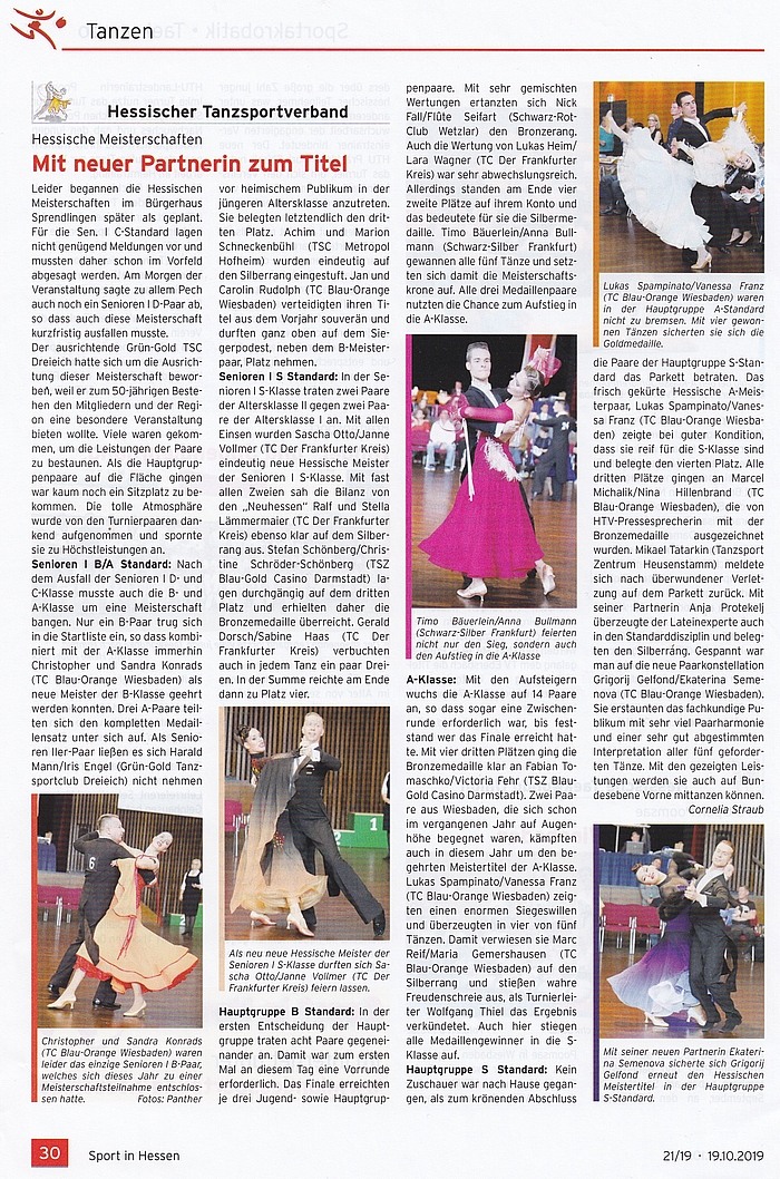 Artikel Sport in Hessen vom 19.10.2019