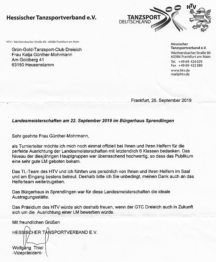 Feedback des HTV an den GTC als Ausrichter dieser Landesmeisterschaft